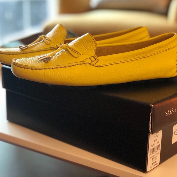 Saks Fifth Avenue Shoes - NWT Saks 5th Ave Yellow Leather Loafer